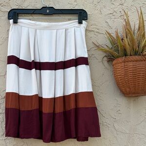 Atmosphere Cute Pleated Striped Circle Skirt in White, Rust & Burgundy - Size 6
